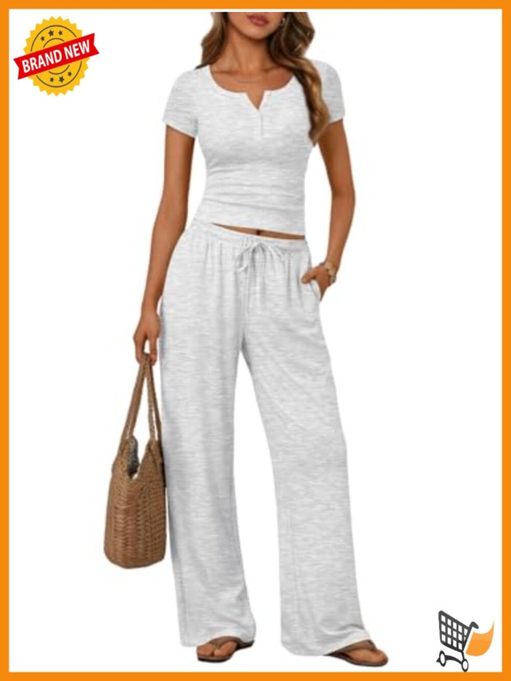 Womens 2 Piece Lounge Set Henley Crop Top Pants Pockets